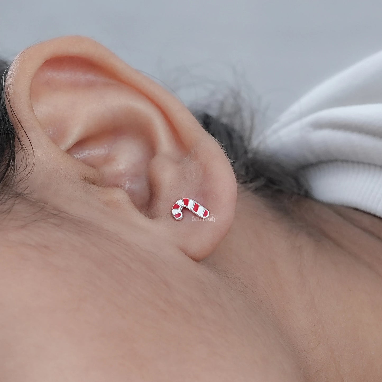 925 Sterling Silver Candy Cane Stud Earring