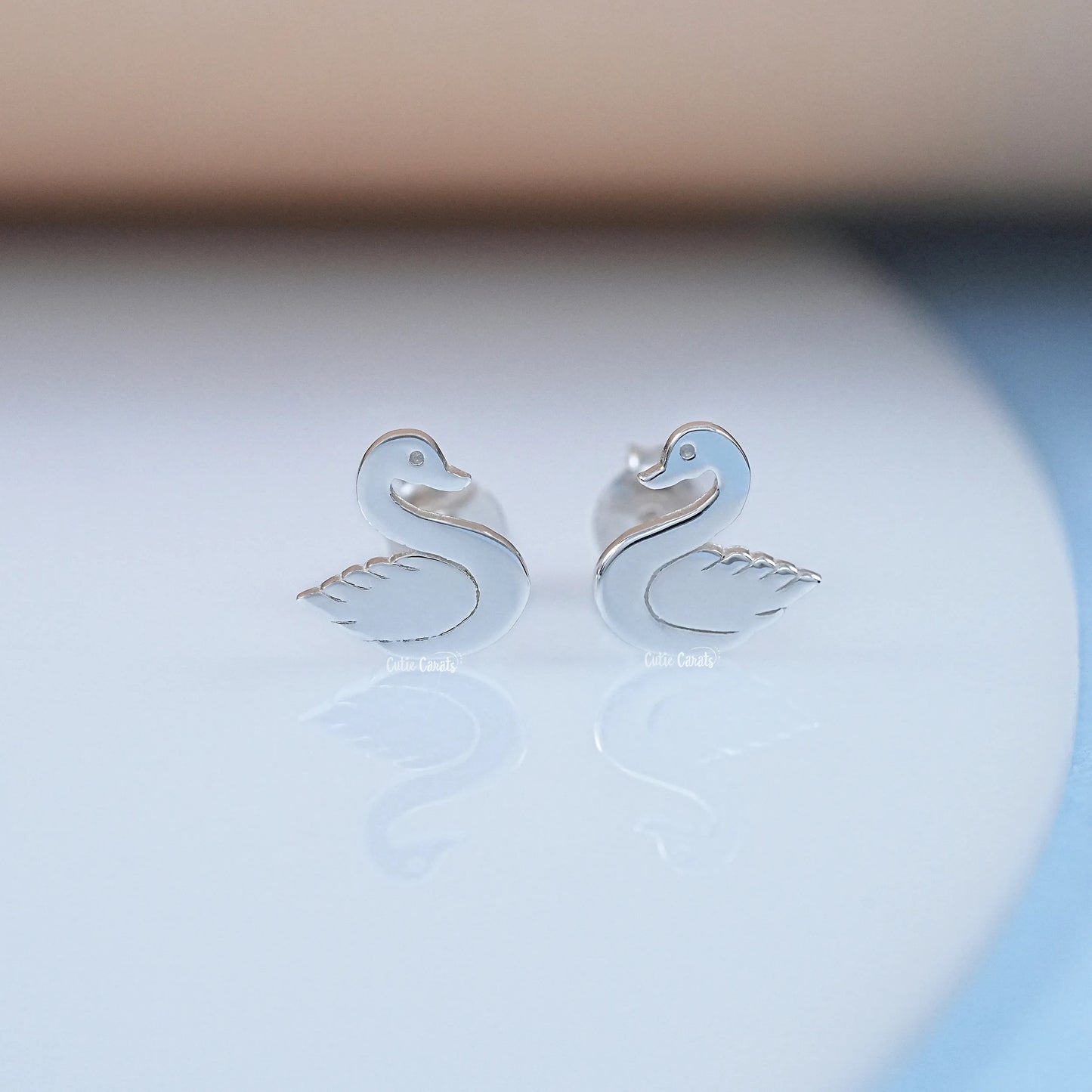 925 Silver Swan Enamel Stud Earrings
