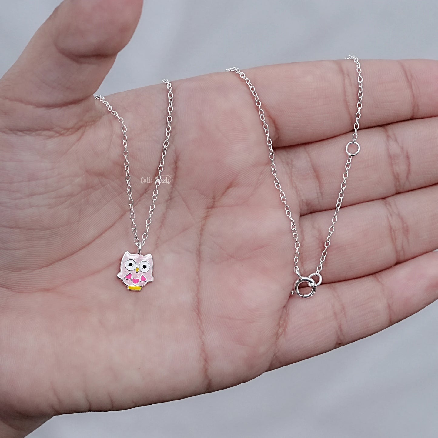925 Sterling Silver Enamel Owl Pendant Necklace
