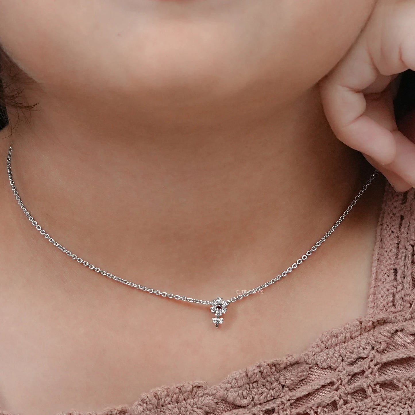 Cluster Diamond Flower Ruby Pendant