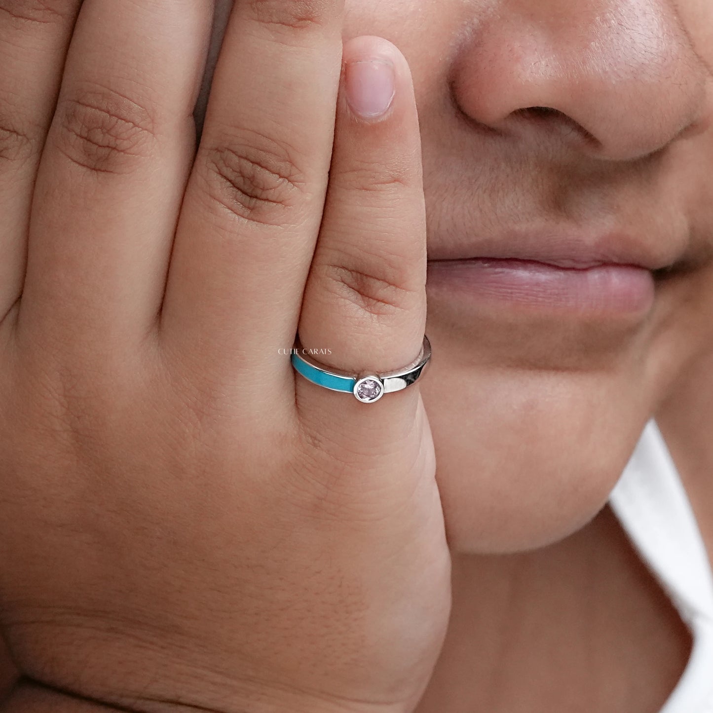 Sky Blue Enamel Ring For Kids