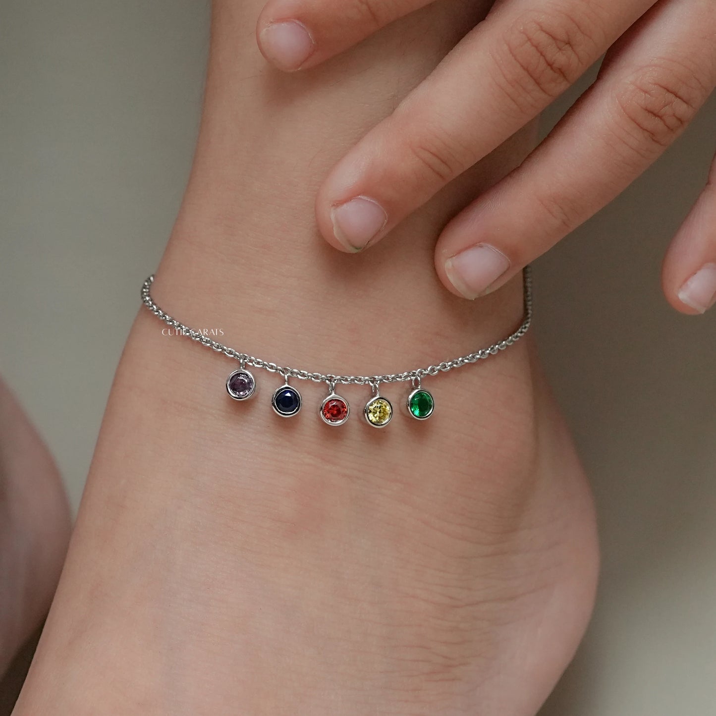 Round Shape Gemstone Baby Anklet