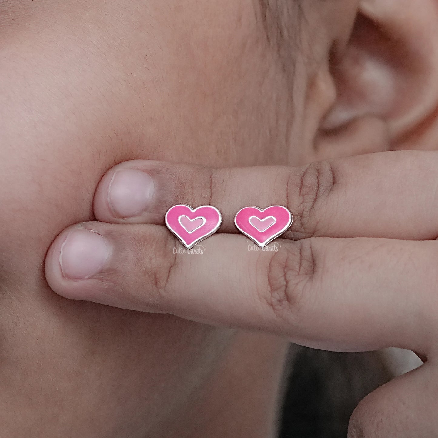 Heart Enamel Stud Earrings & Pendant Combo Set