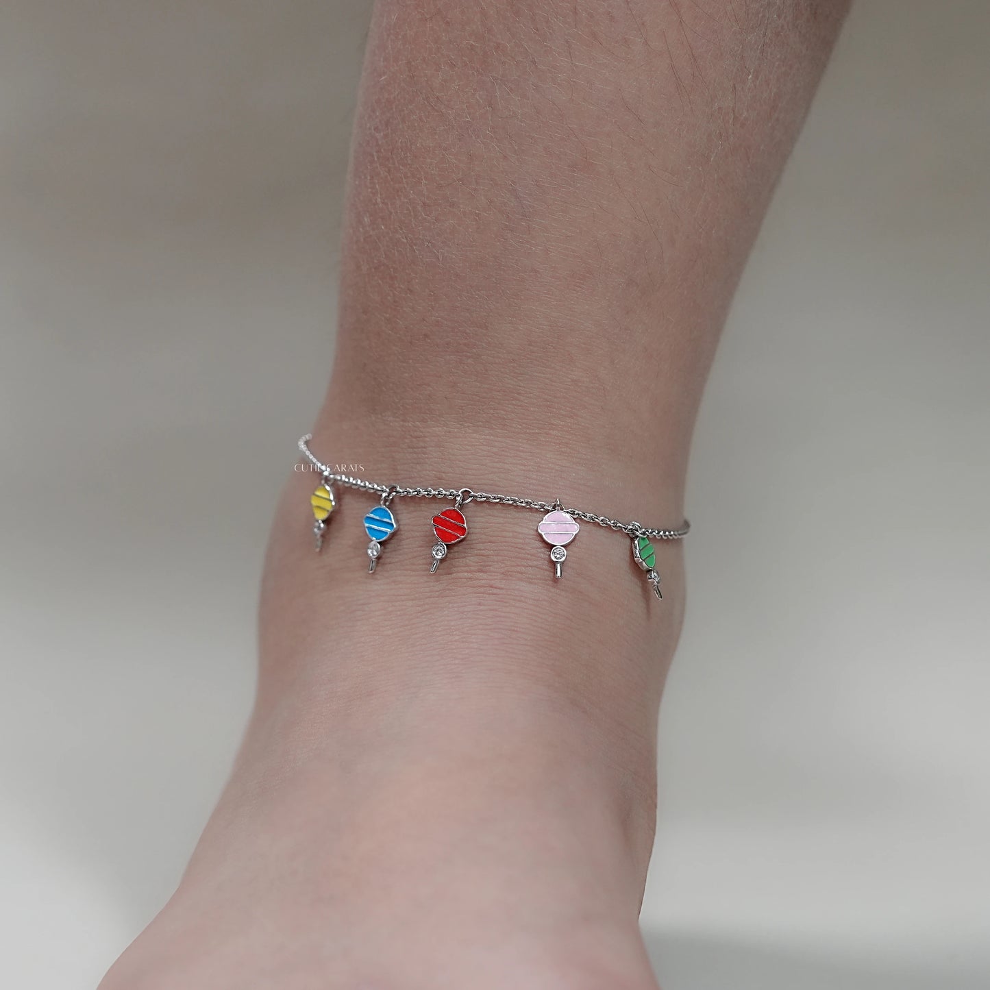 Round Diamond Enamel Lollipop Kids Anklet