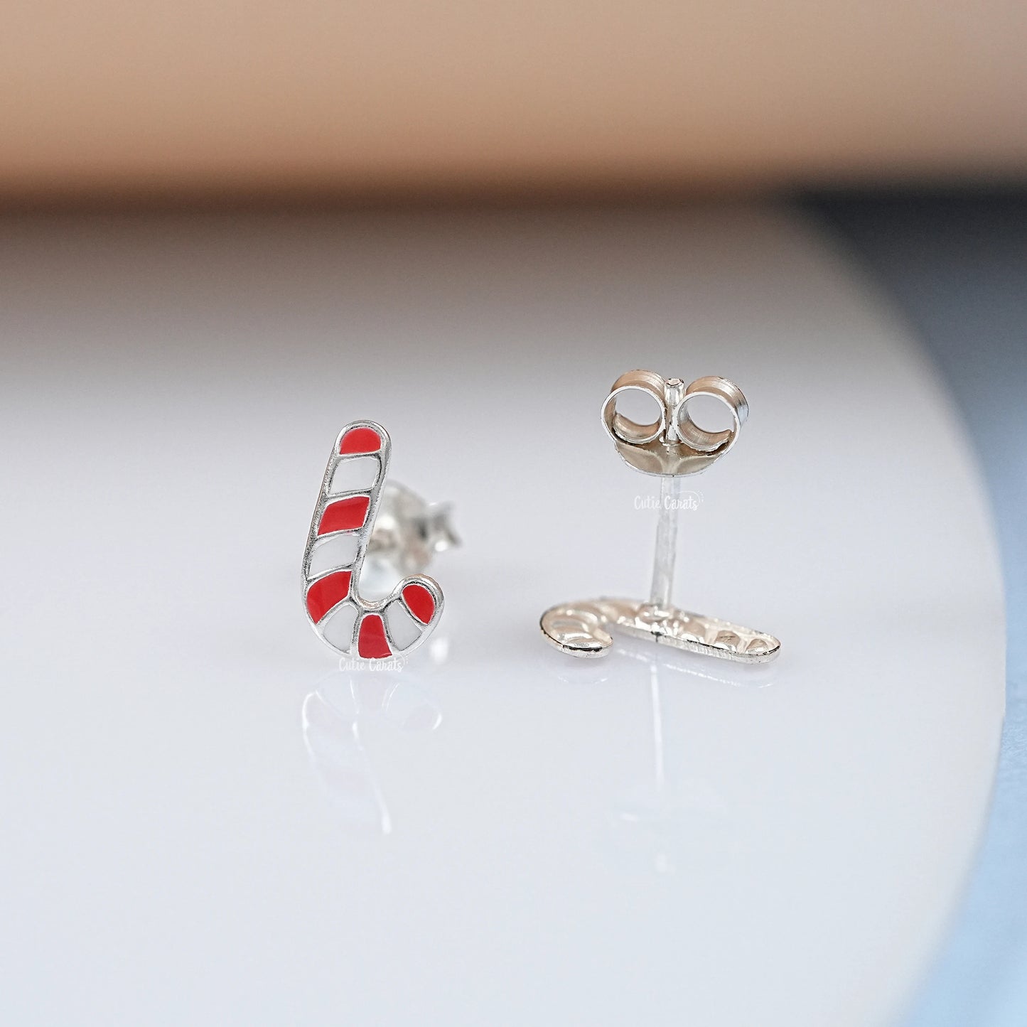 925 Sterling Silver Candy Cane Stud Earring
