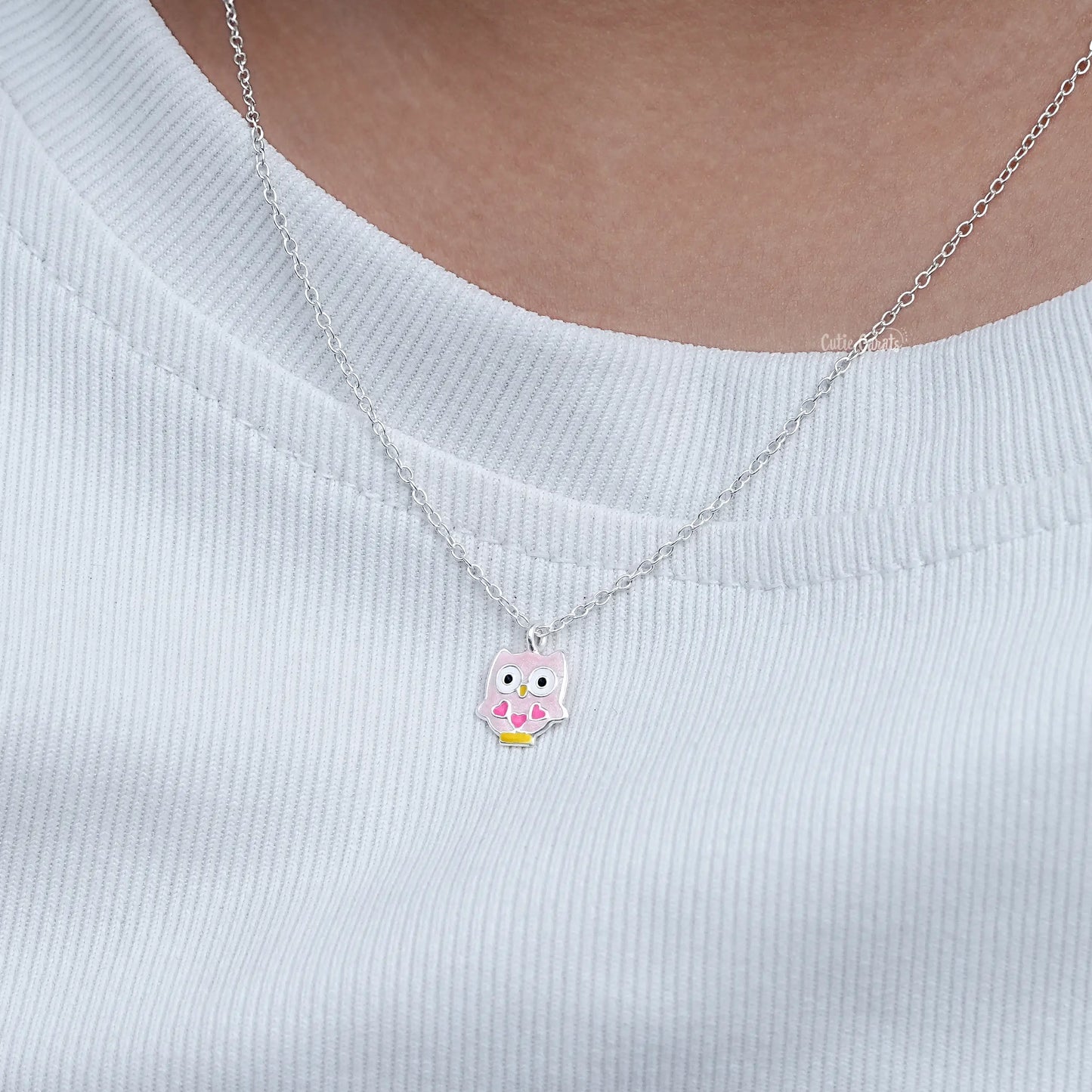 925 Sterling Silver Enamel Owl Pendant Necklace
