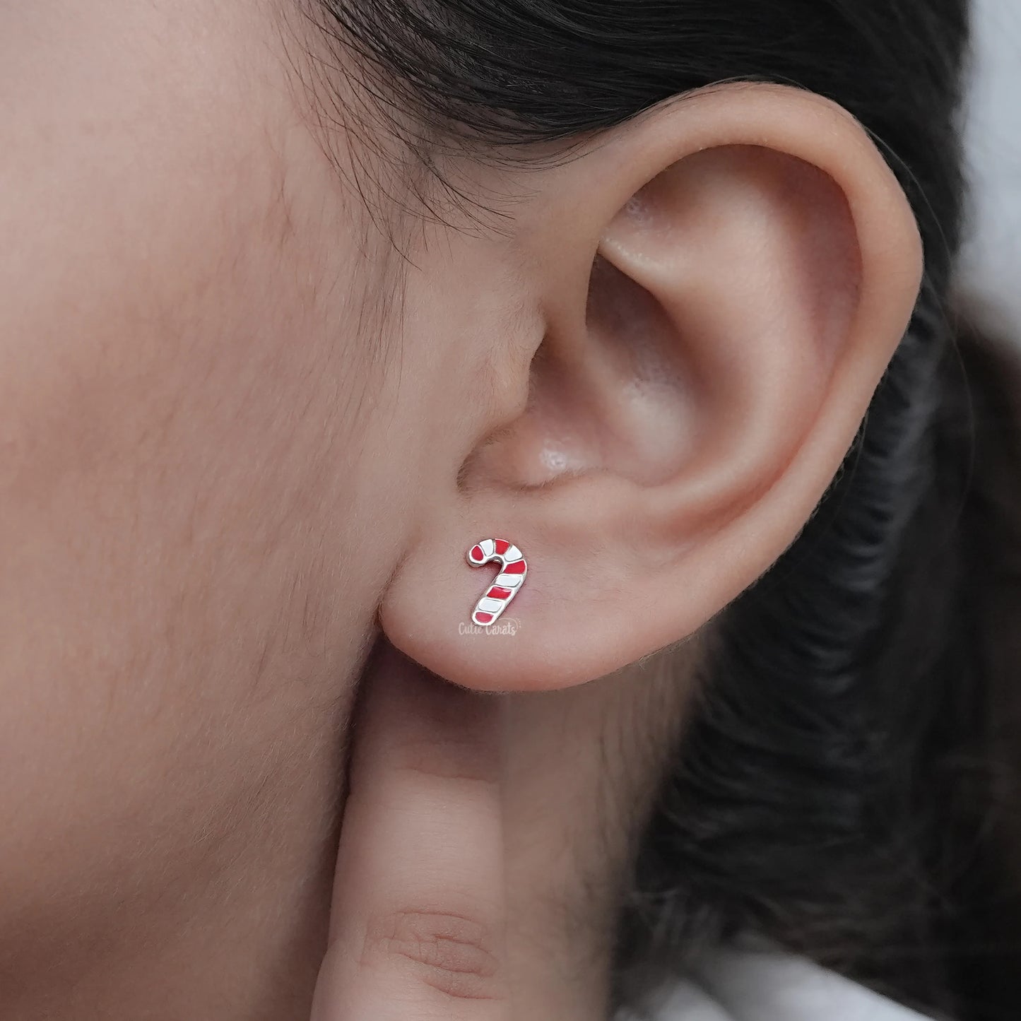 925 Sterling Silver Candy Cane Stud Earring