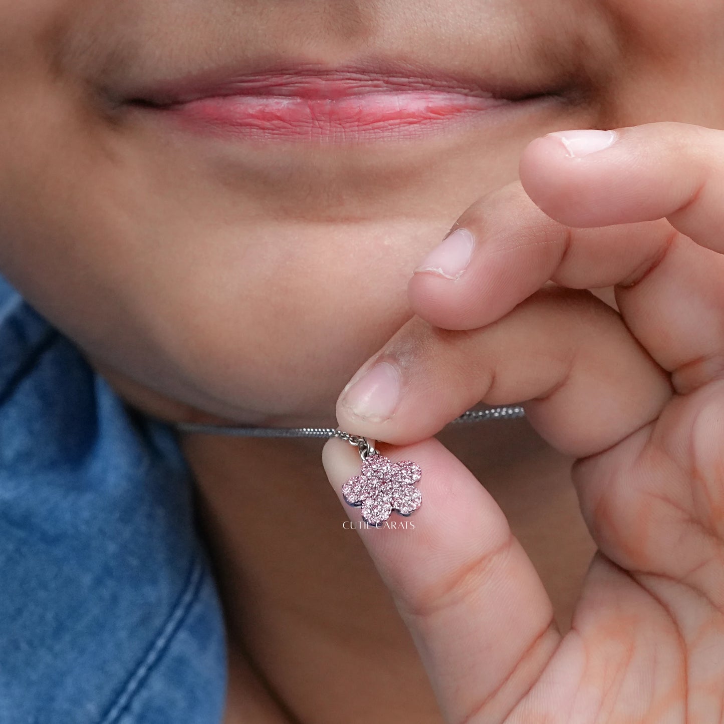 Baby Pink Flower Lab Diamond Pendant