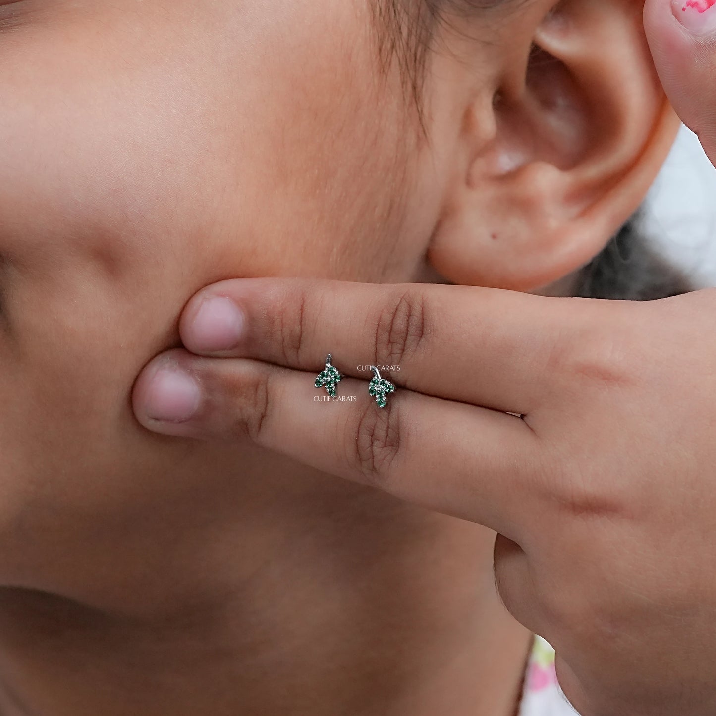 Green Trio Leaf Gemstone Earring