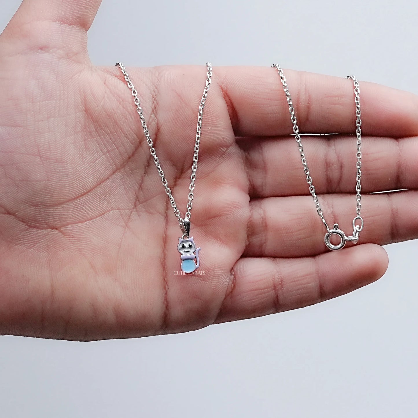 Blue Enamel Kids Kitty Cat Pendant