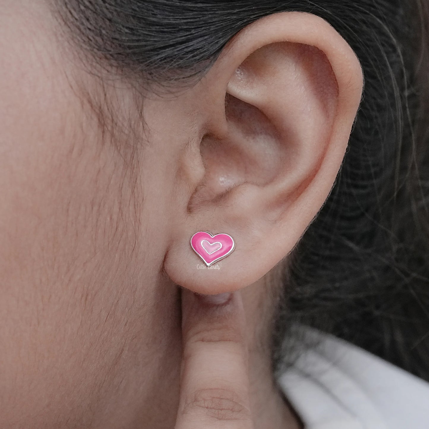 Heart Enamel Stud Earrings & Pendant Combo Set