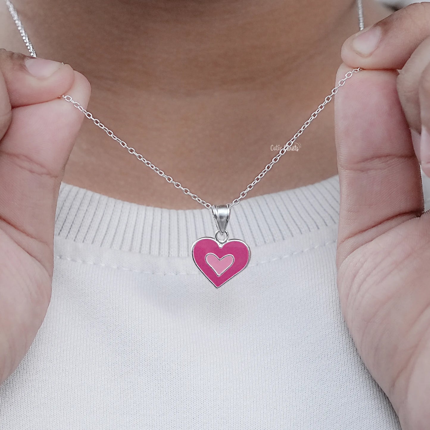 Heart Enamel Stud Earrings & Pendant Combo Set