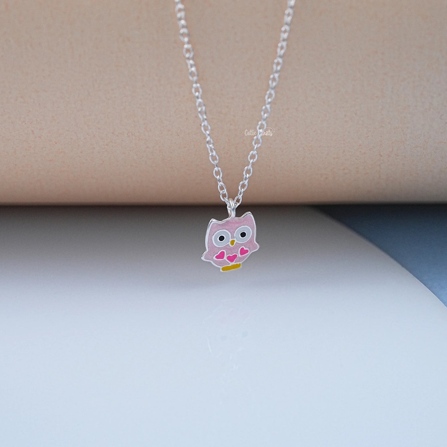 925 Sterling Silver Enamel Owl Pendant Necklace