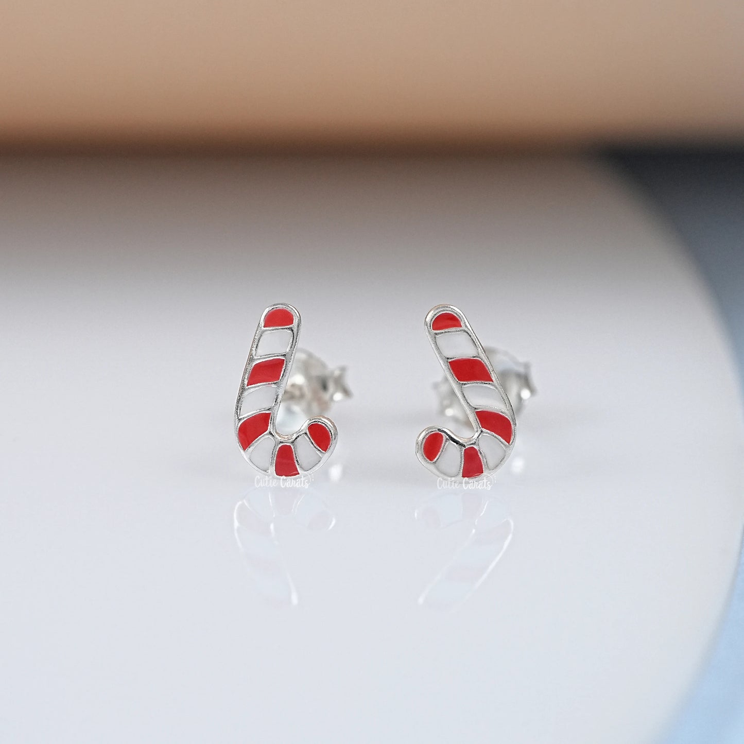 925 Sterling Silver Candy Cane Stud Earring