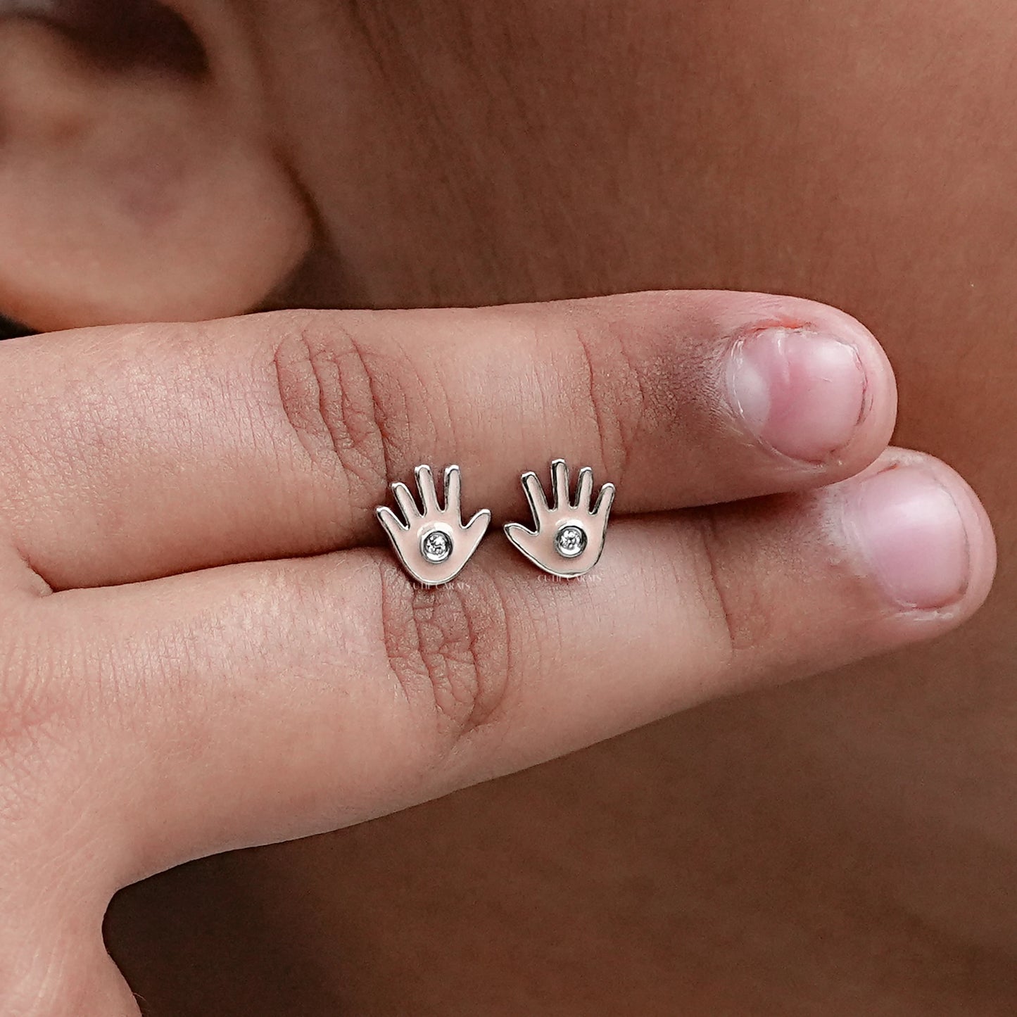 Enamel Palm Hand Shape Stud
