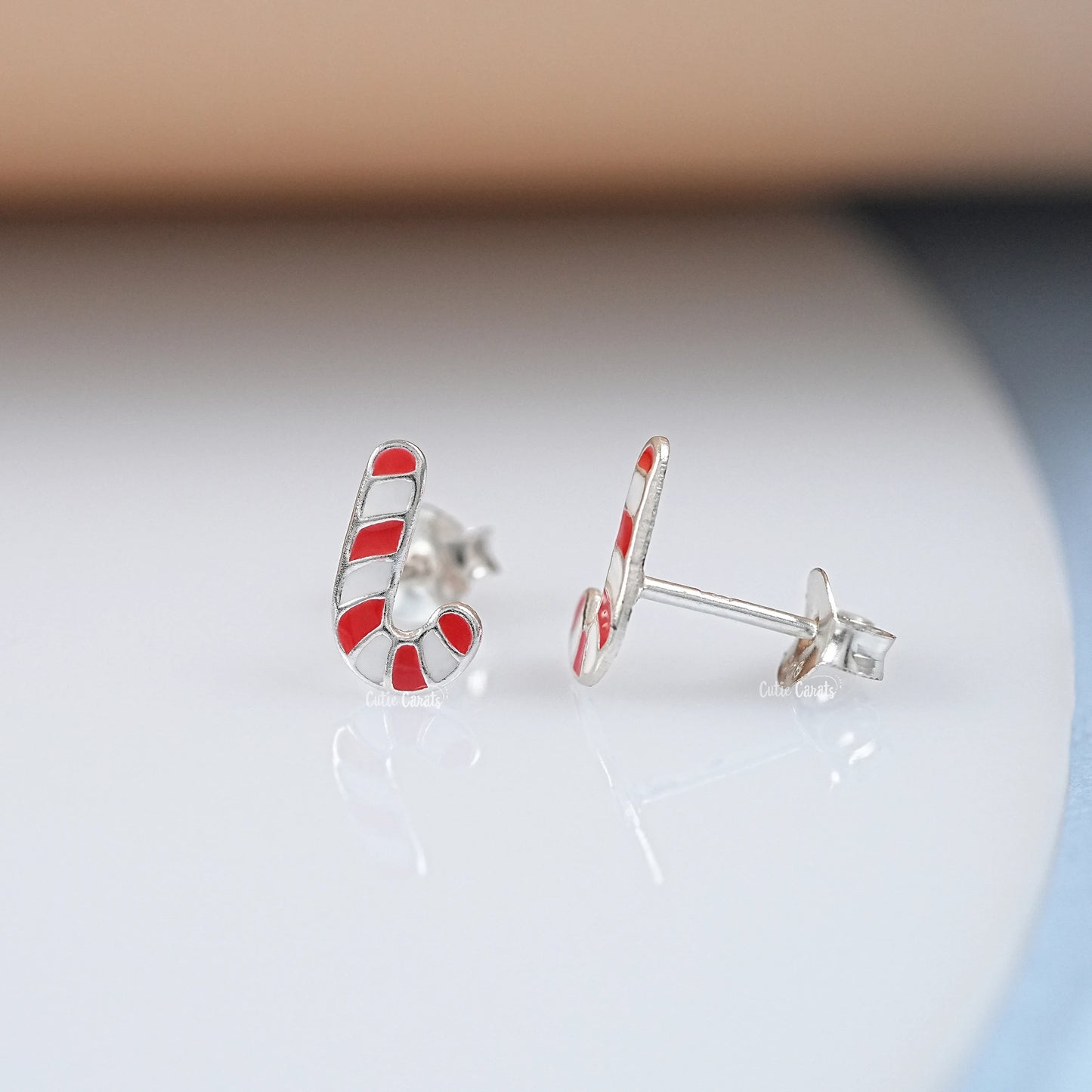 925 Sterling Silver Candy Cane Stud Earring