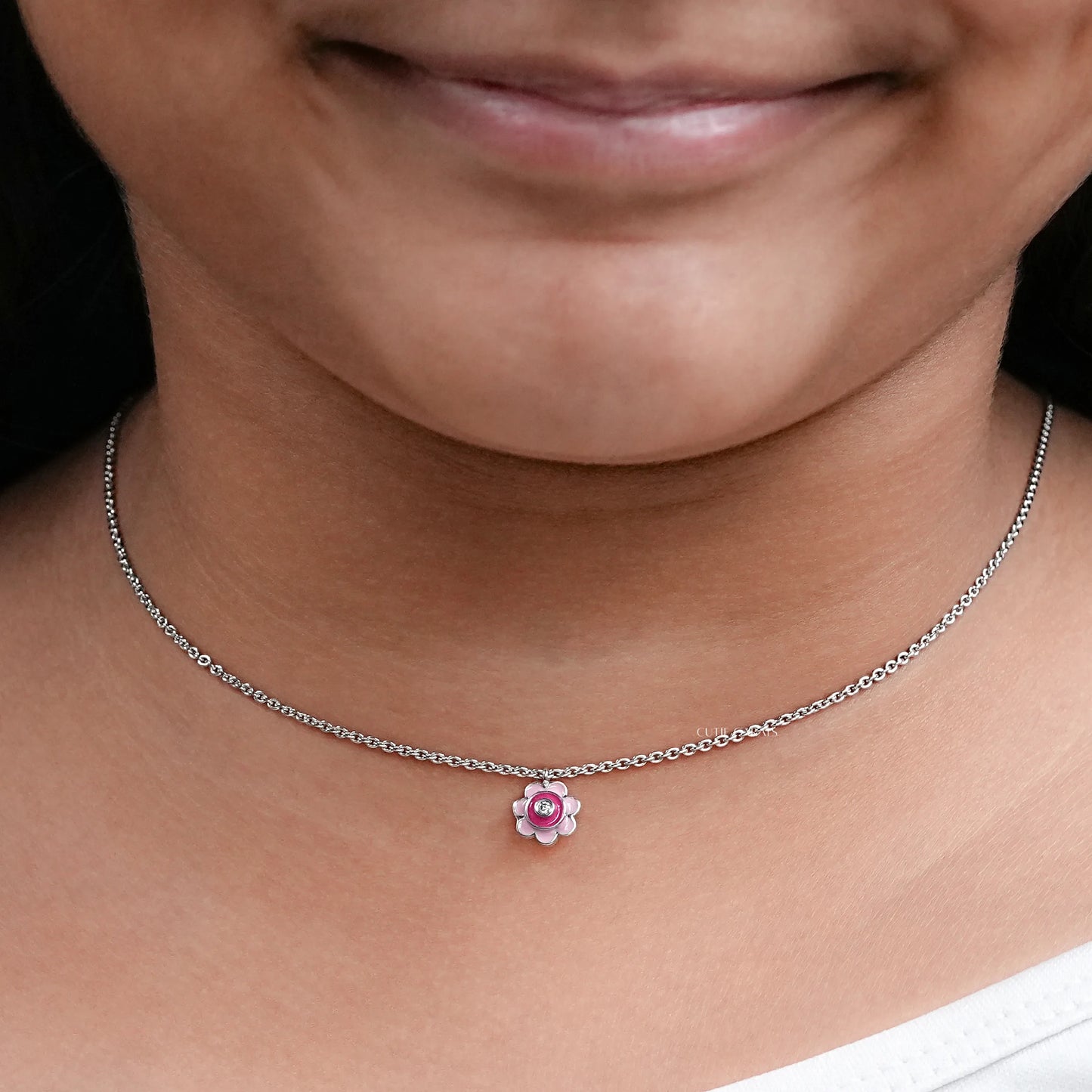 Pink Enamel Flower Pendant