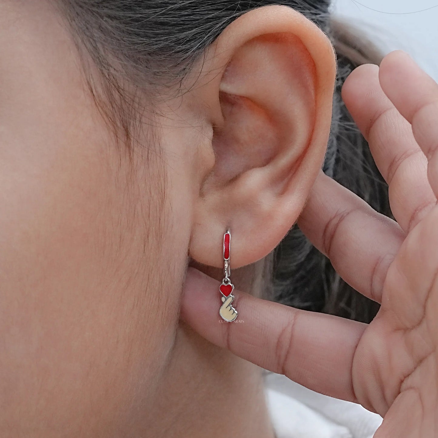 Korean Finger heart Hoop Earrings For Children