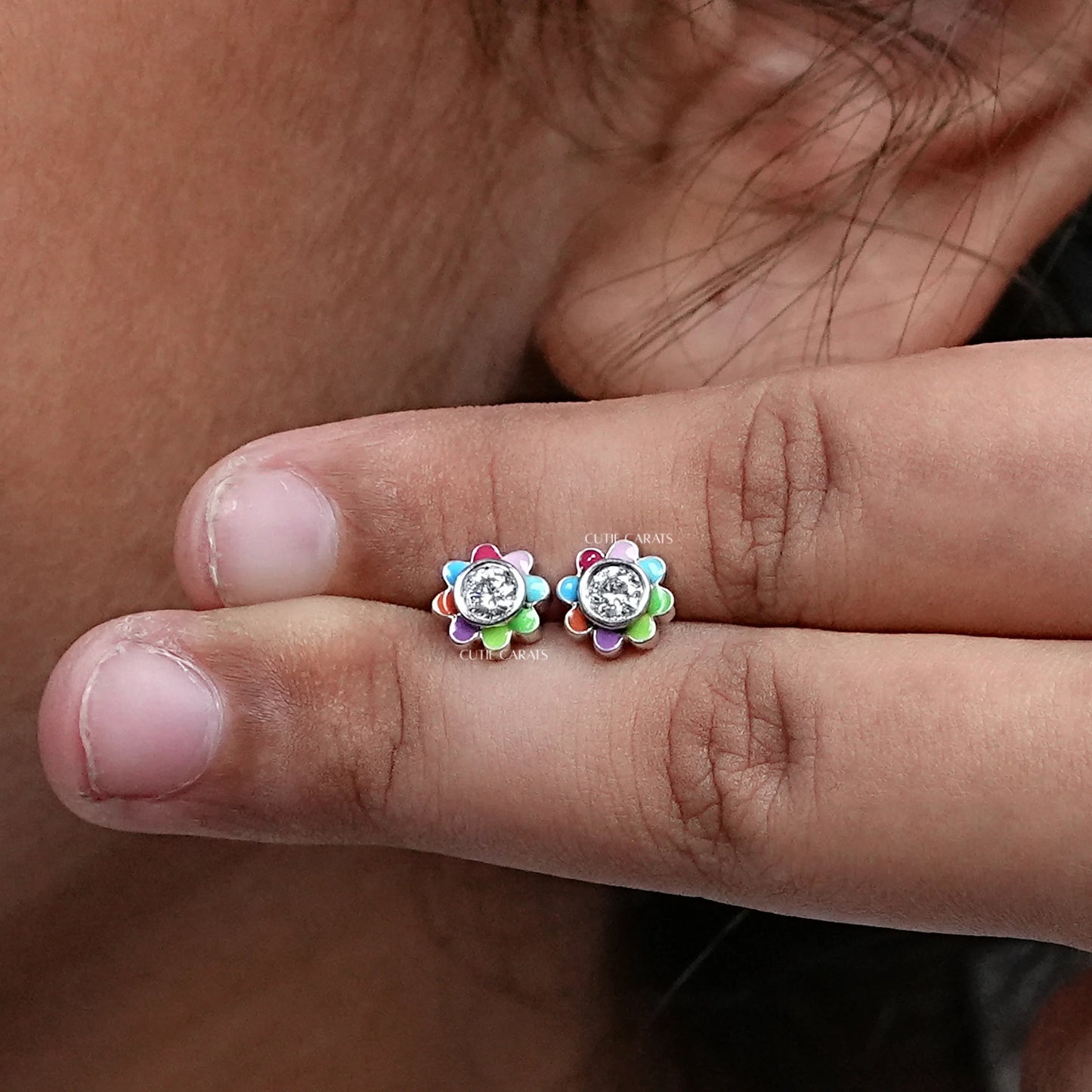 Flower Shape Multi Color Enamel Stud Earring