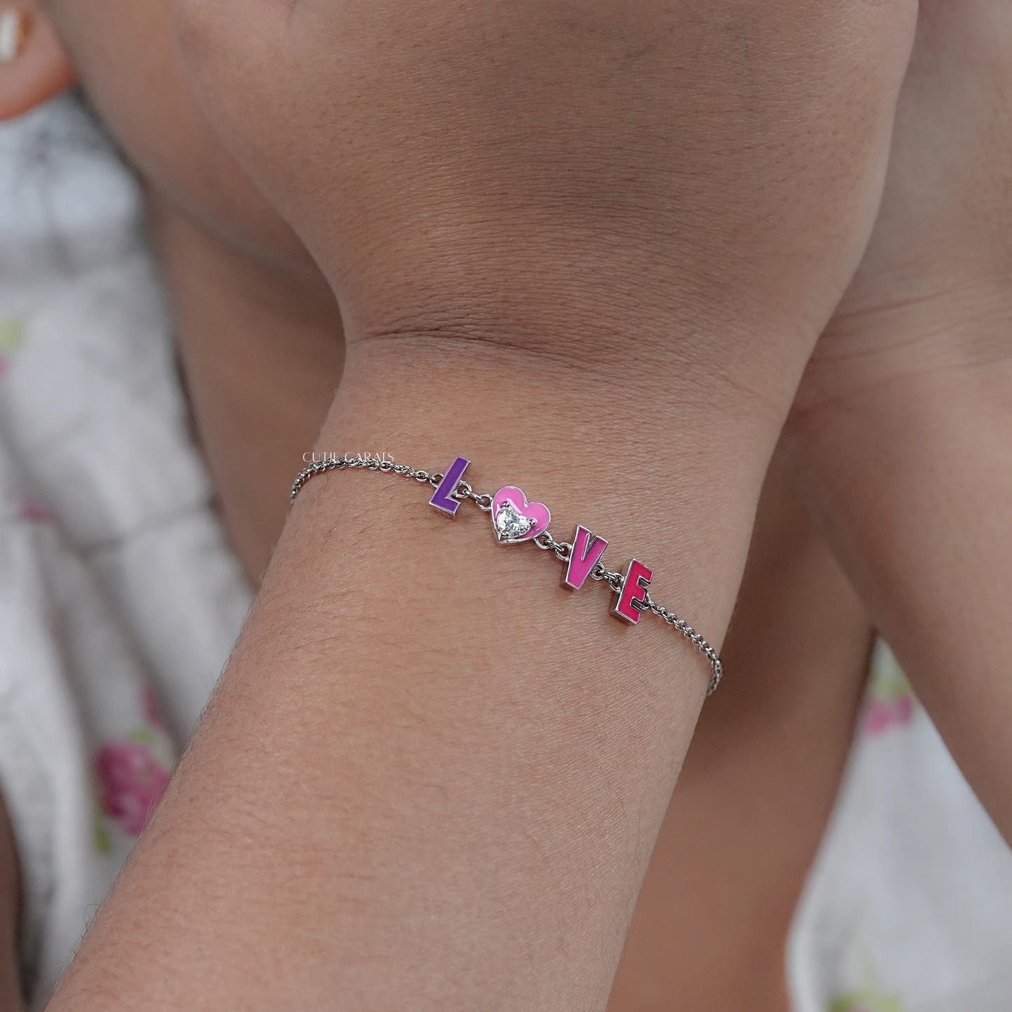 Love Initial Word Pink Enamel Baby Bracelet