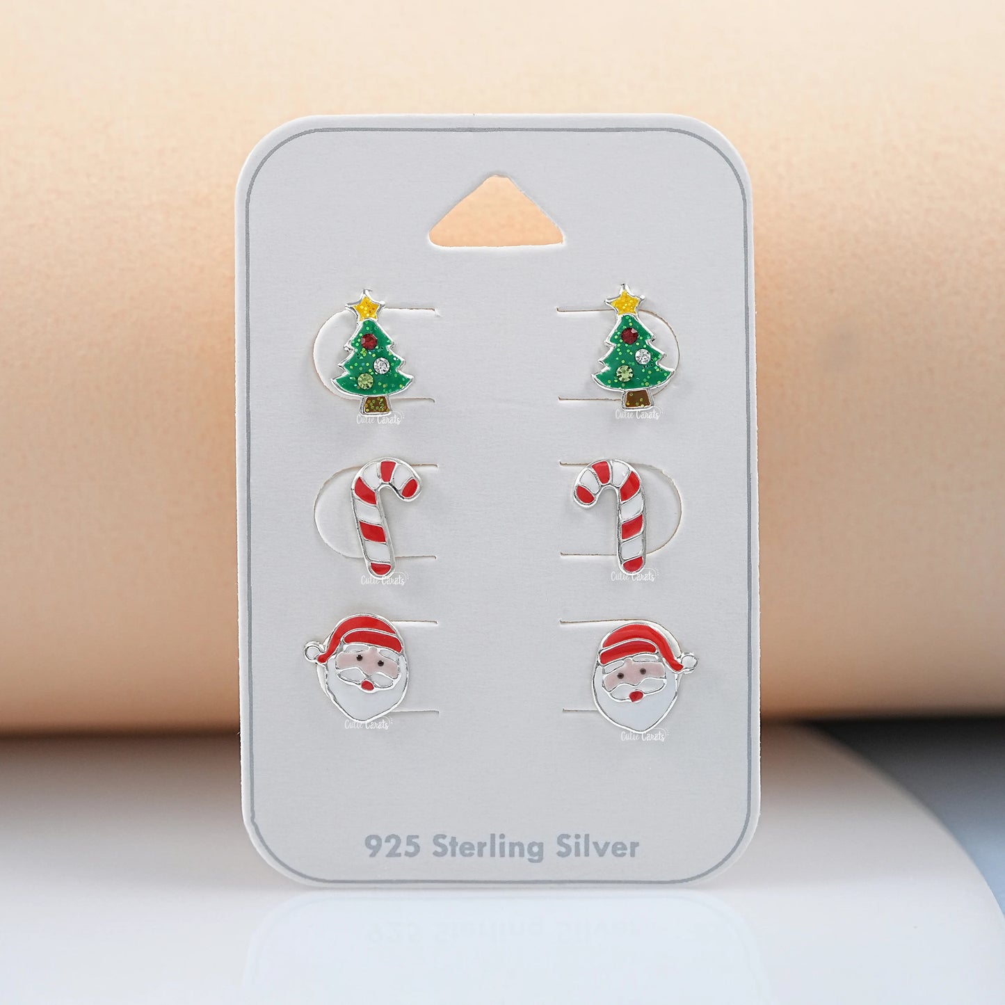 925 Sterling Silver Candy Cane Stud Earring