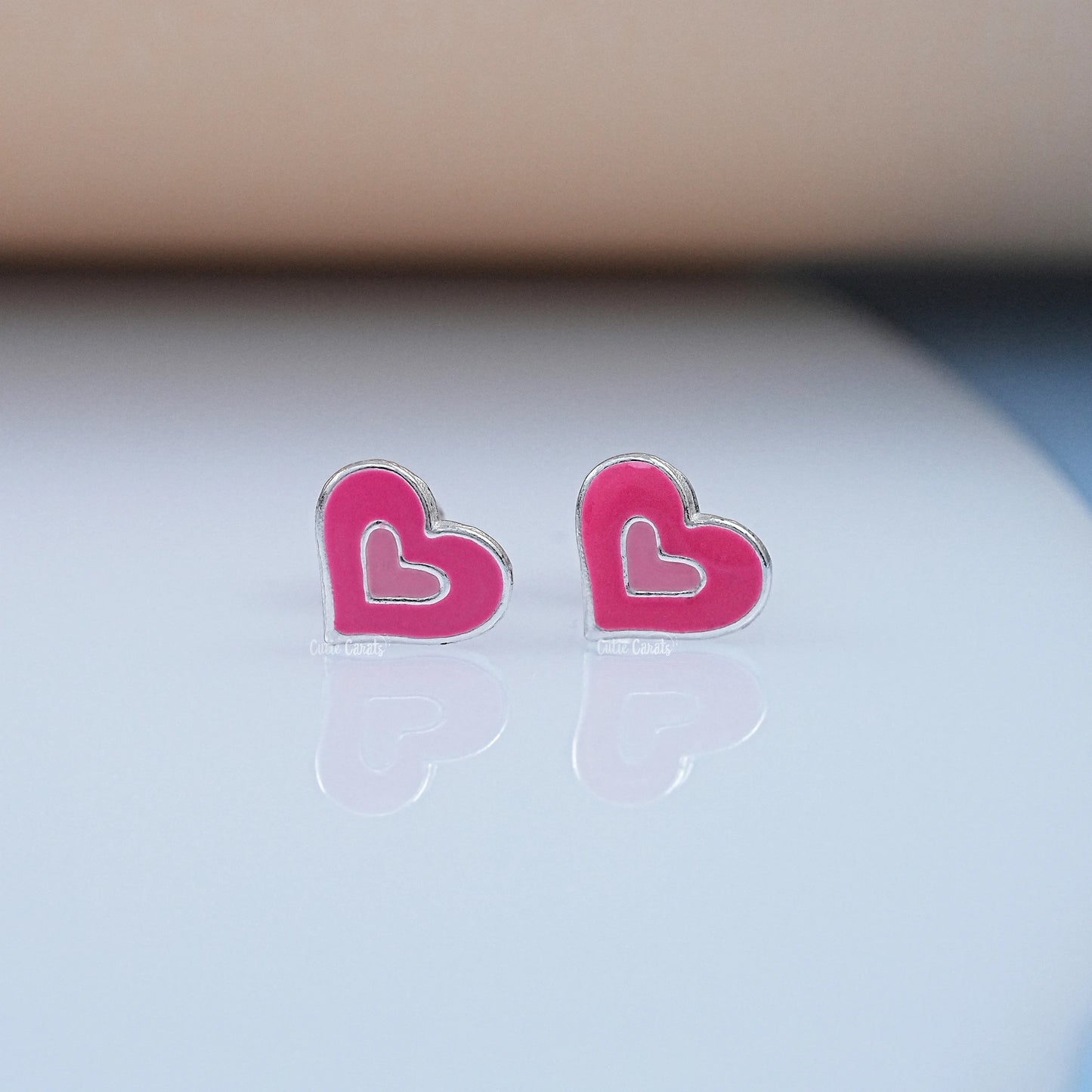 Heart Enamel Stud Earrings & Pendant Combo Set