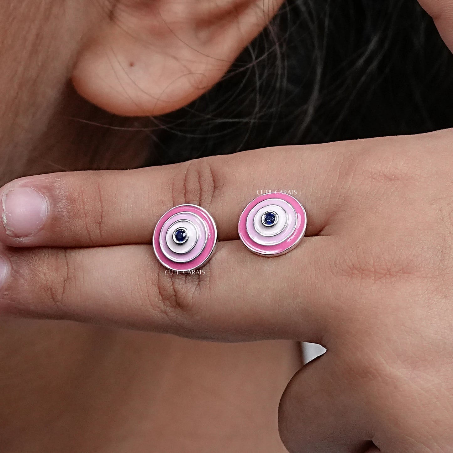 Pink Round Enamel Stud Earrings For Toddler