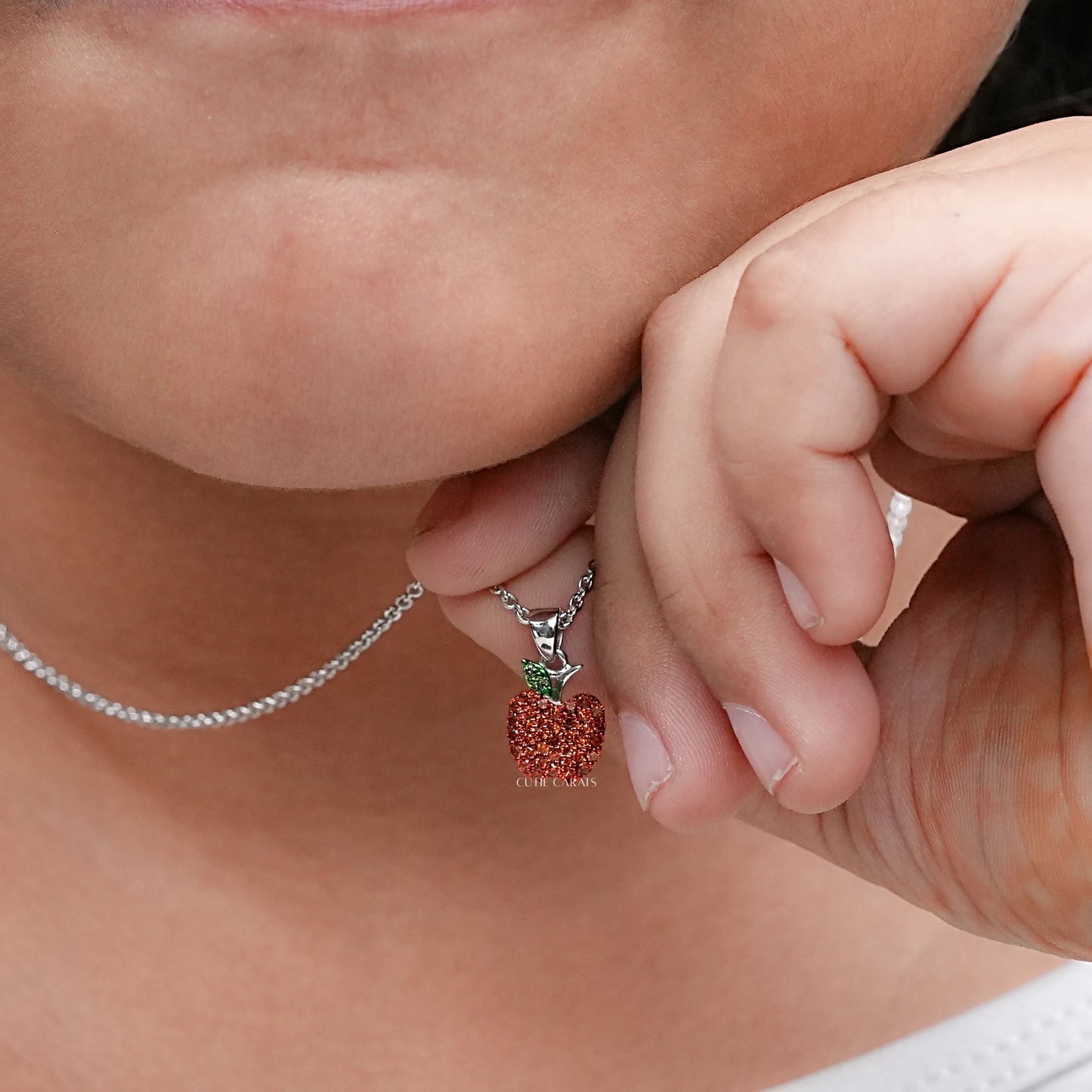 Red Diamond Apple Pendant For Girls