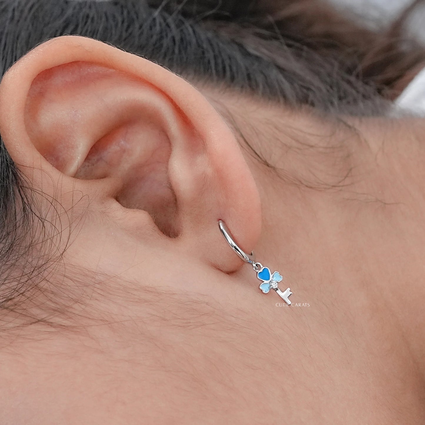 Charming Enamel Heart Shape Key Hoop Earrings