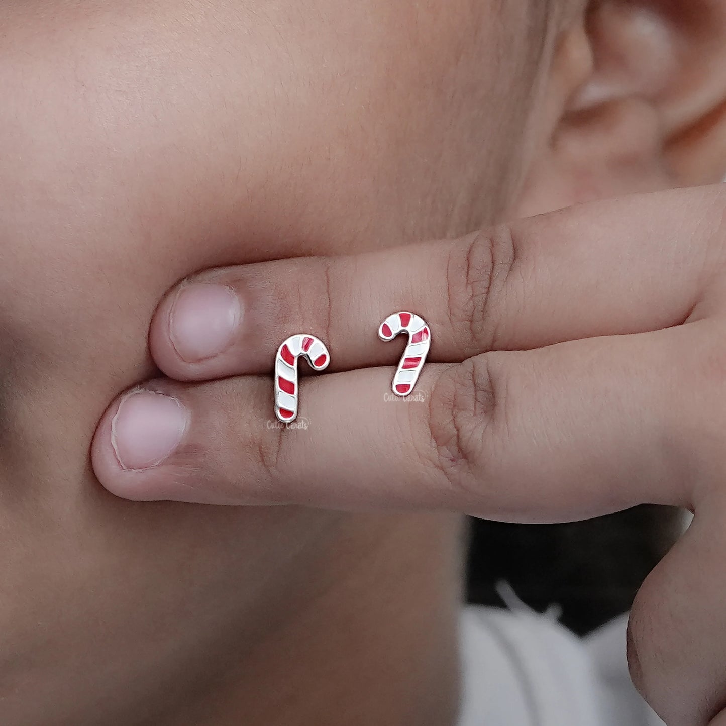 925 Sterling Silver Candy Cane Stud Earring