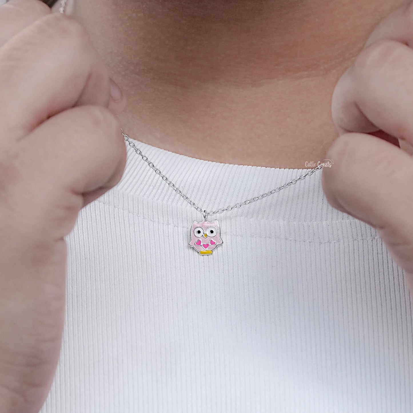 925 Sterling Silver Enamel Owl Pendant Necklace