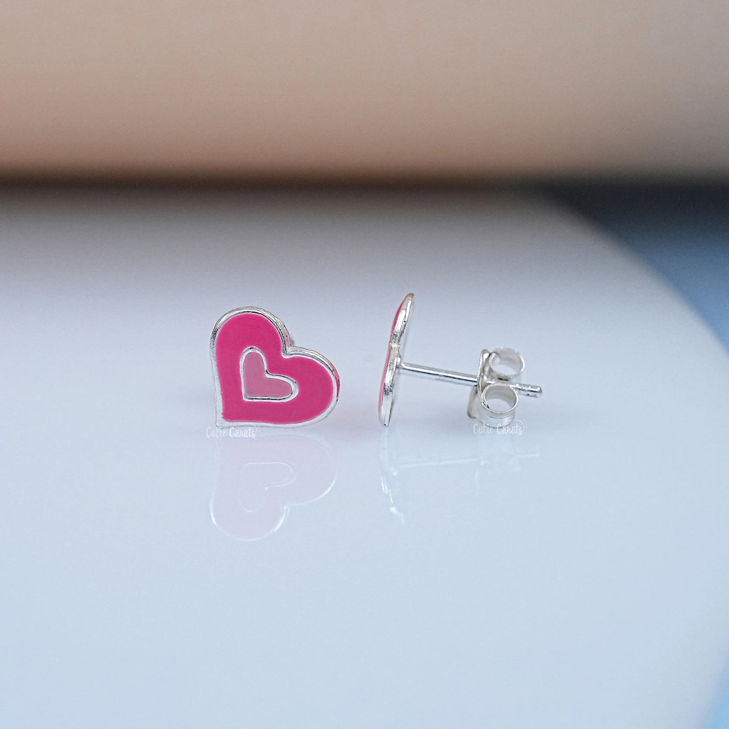 Heart Enamel Stud Earrings & Pendant Combo Set