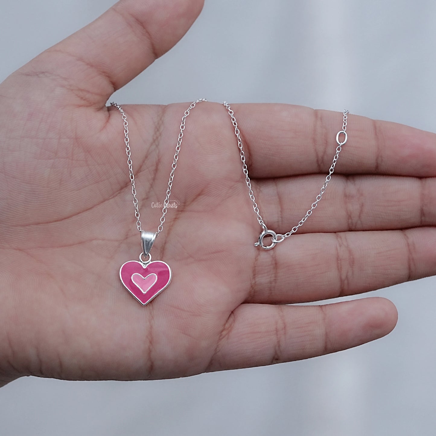 Heart Enamel Stud Earrings & Pendant Combo Set