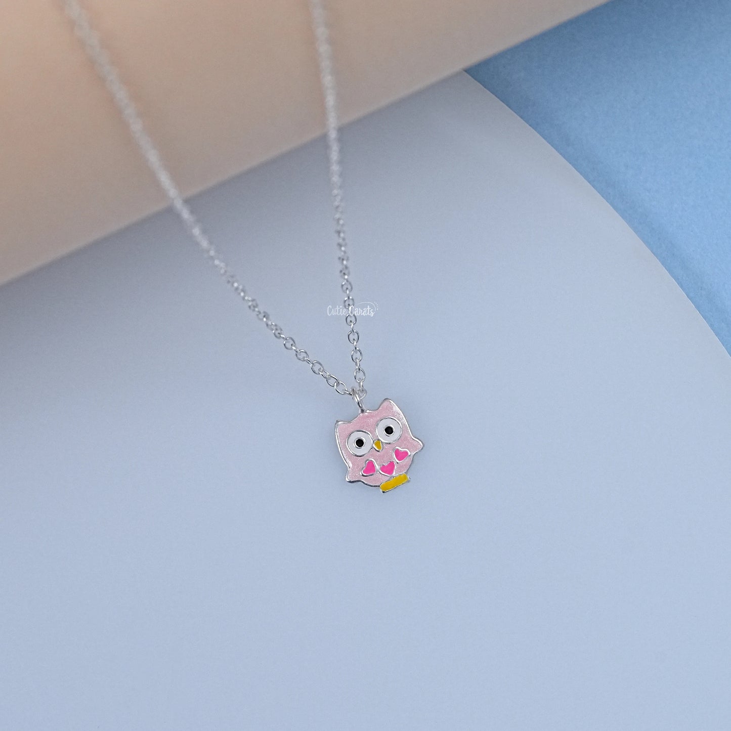 925 Sterling Silver Enamel Owl Pendant Necklace