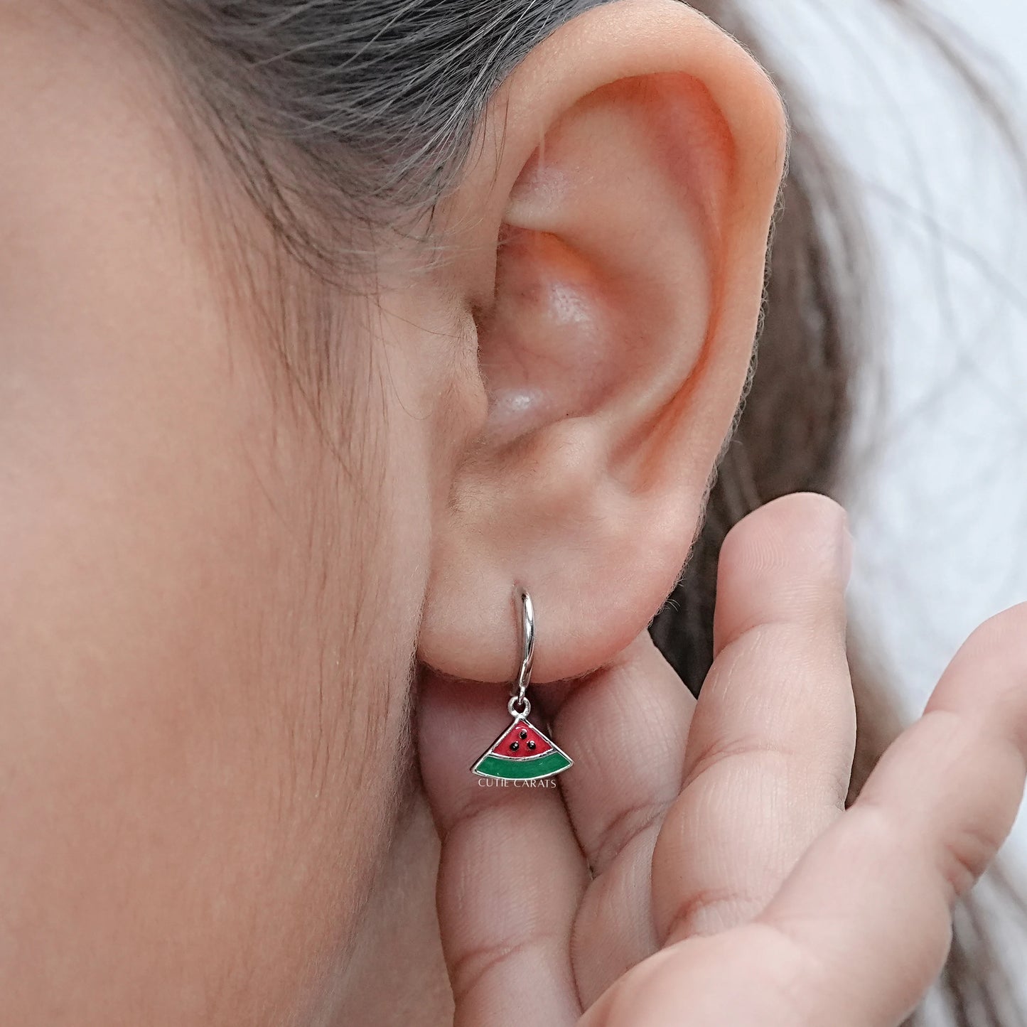 Red Enamel Watermelon Earrings For Kids