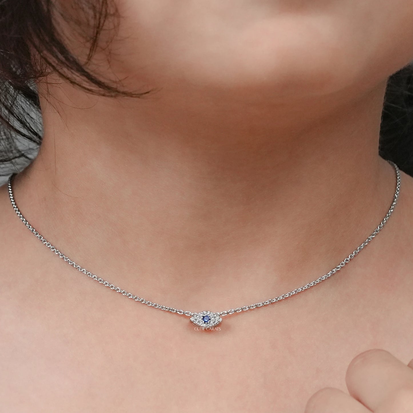 Diamond And Sapphire Evil Eye Pendant