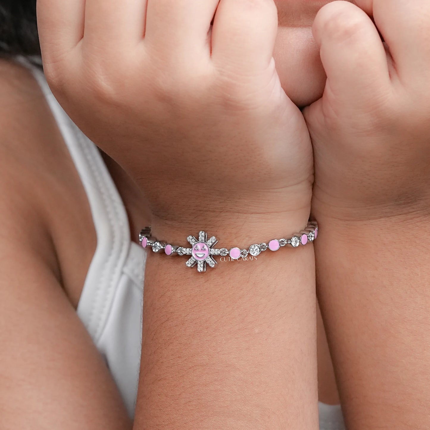 Pink Enamel White Gold Sun Bracelet