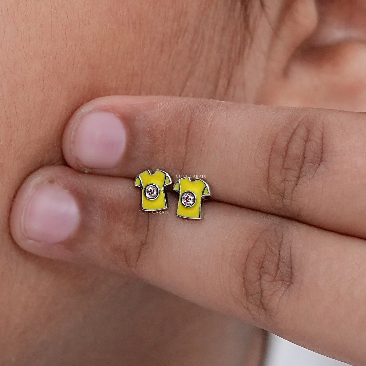 Yellow Enamel T Shirt Shape Stud Earrings For Kids