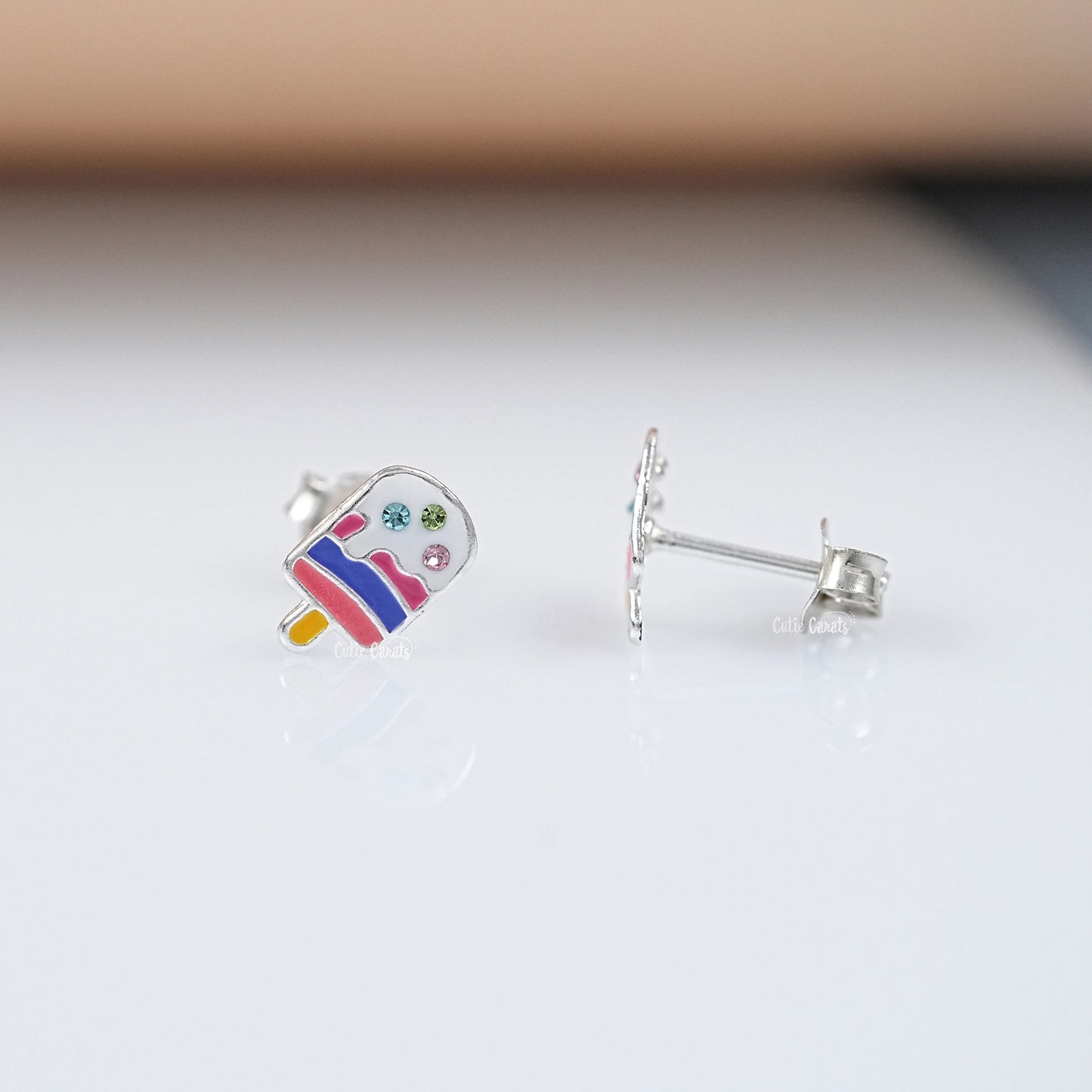 Simulated Diamond Ice Cream Enamel Stud Earrings
