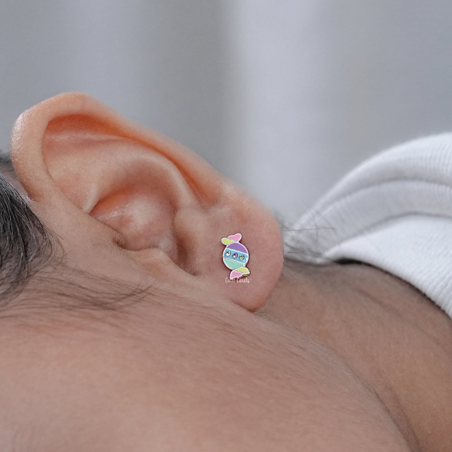 Simulated Diamond Chocolate Enamel Stud Earrings
