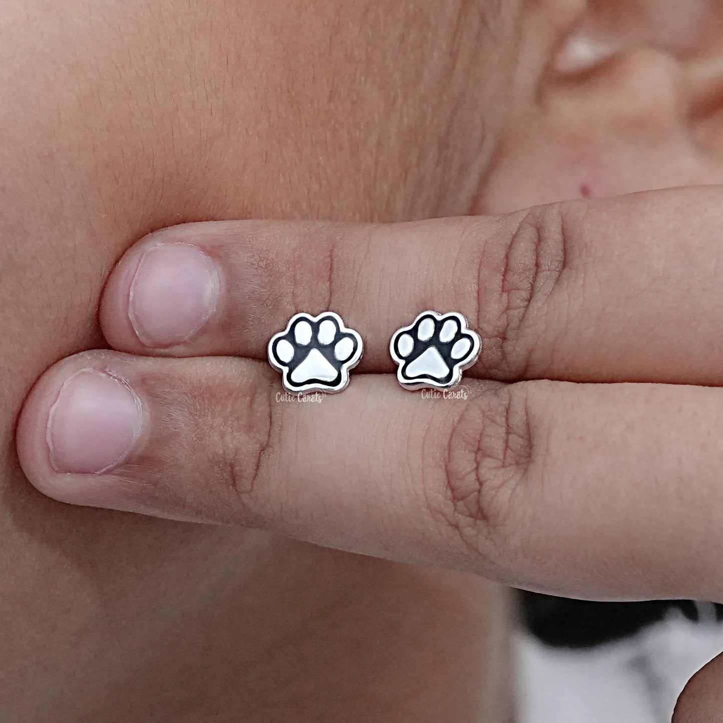 925 Silver Paw Enamel Studs Earring
