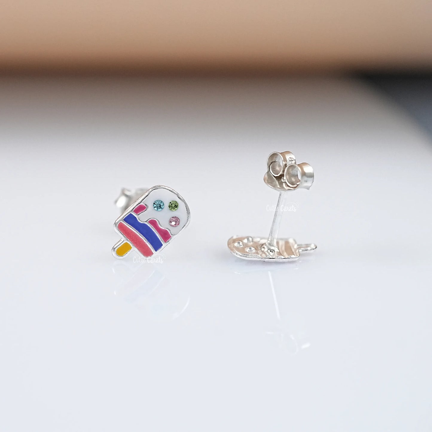 Simulated Diamond Ice Cream Enamel Stud Earrings