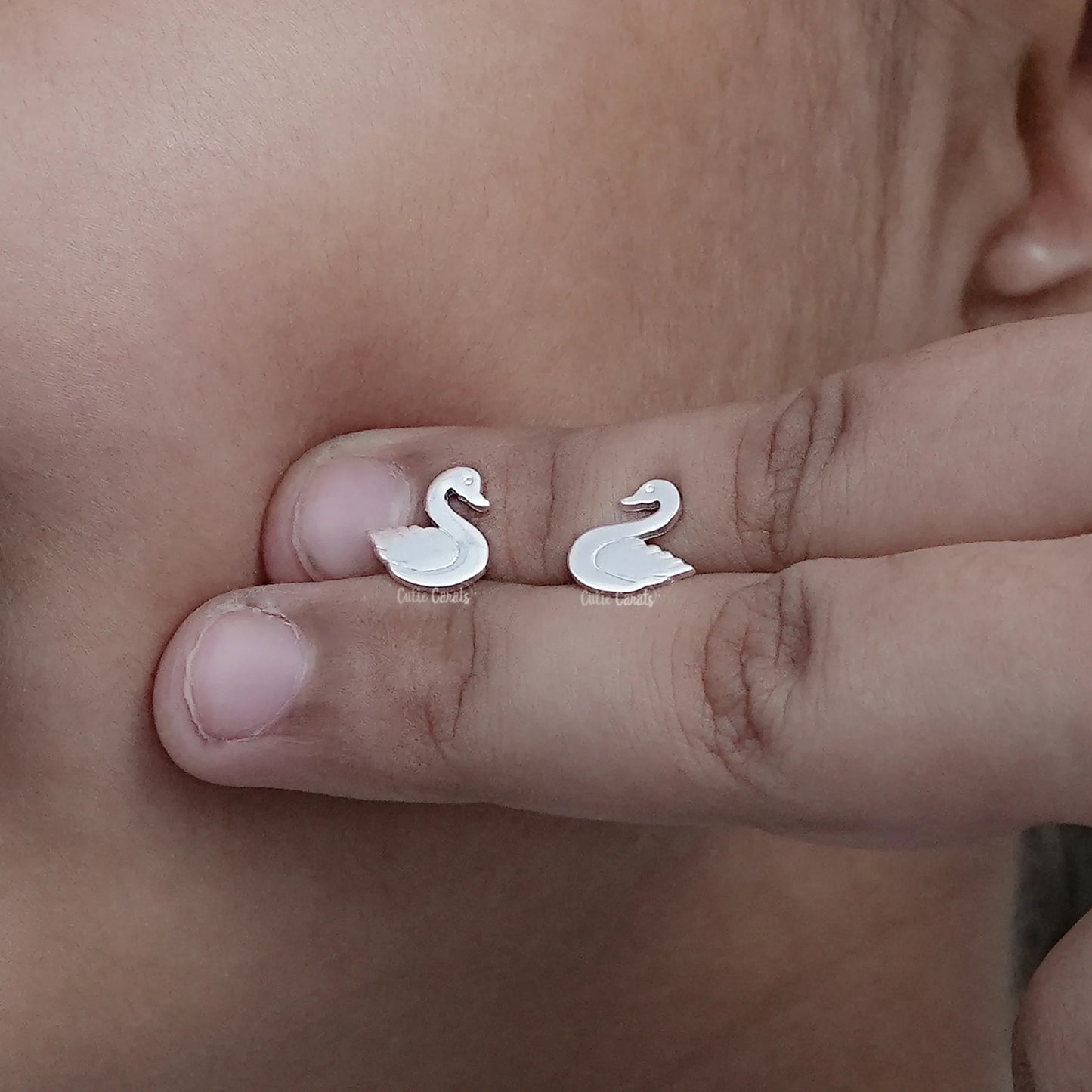 925 Silver Swan Enamel Stud Earrings
