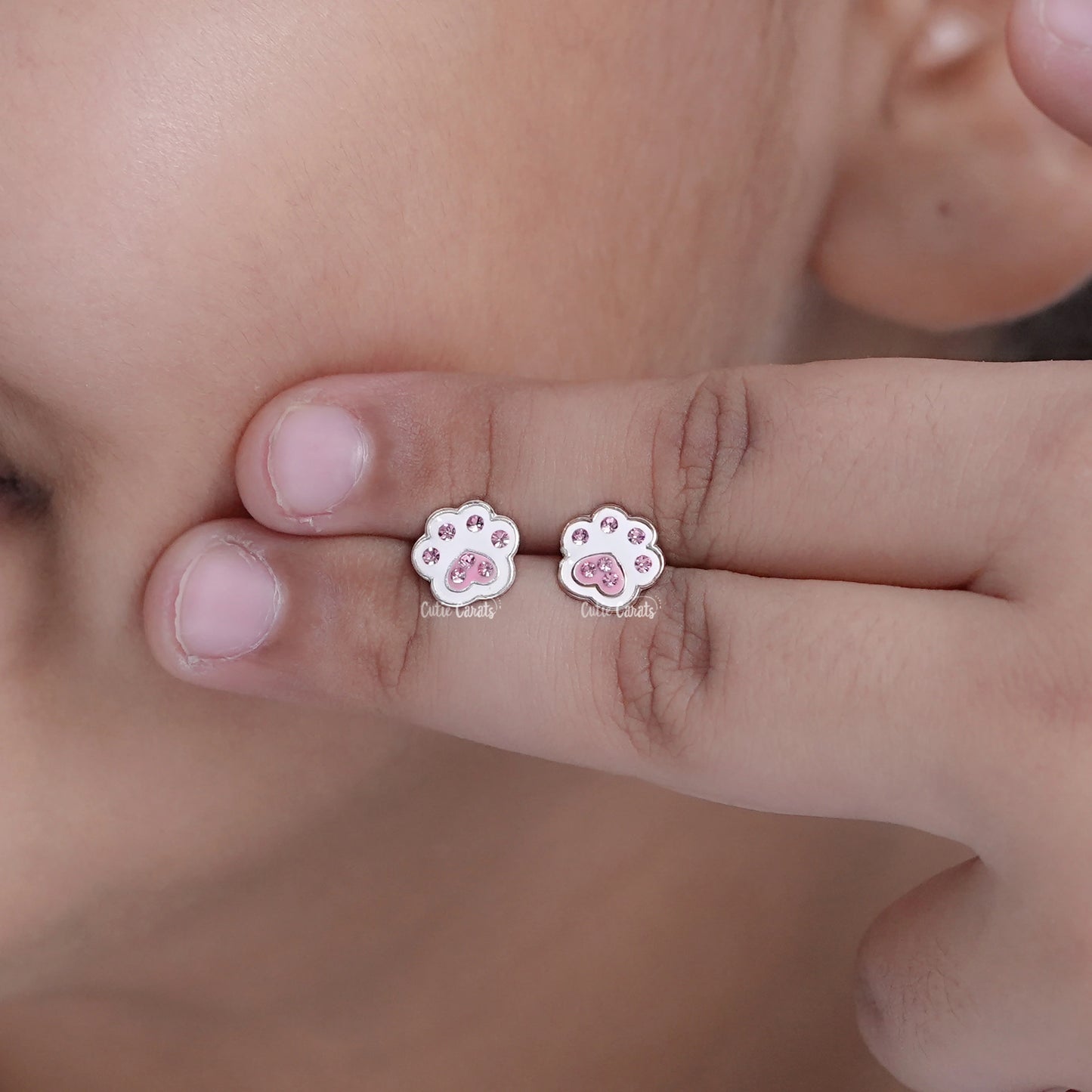 Simulated Diamond Paw Design Stud Earring