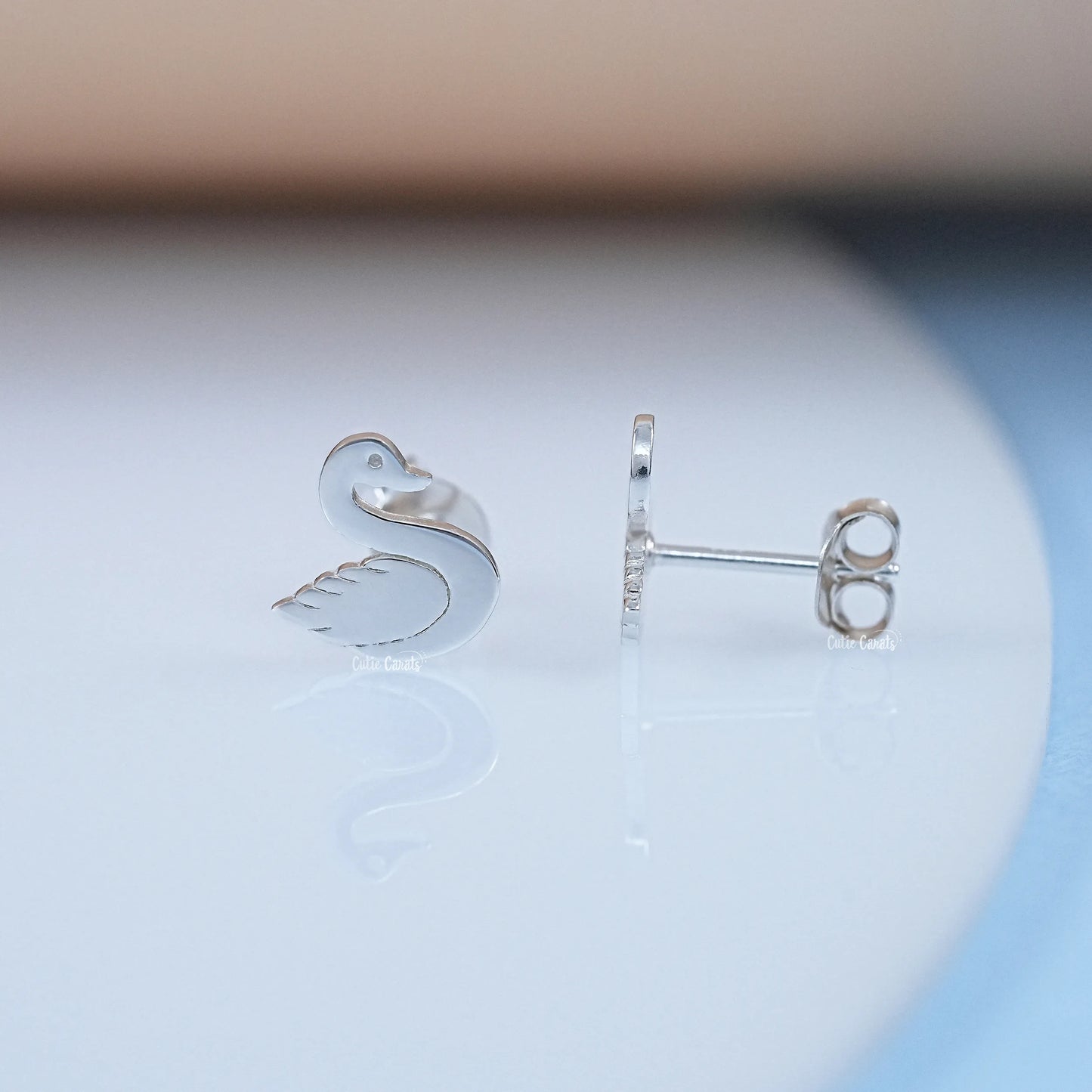 925 Silver Swan Enamel Stud Earrings