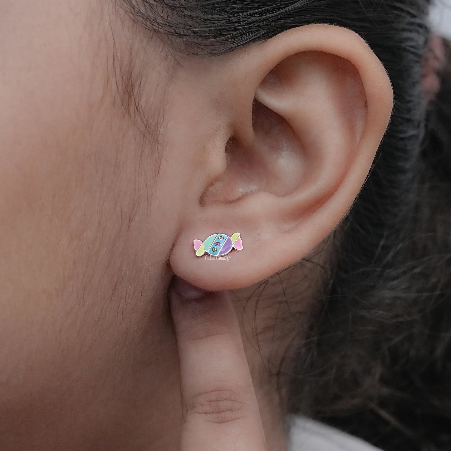 Simulated Diamond Chocolate Enamel Stud Earrings