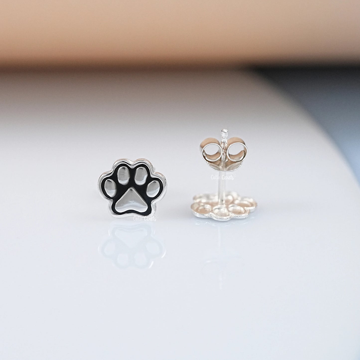 925 Silver Paw Enamel Studs Earring