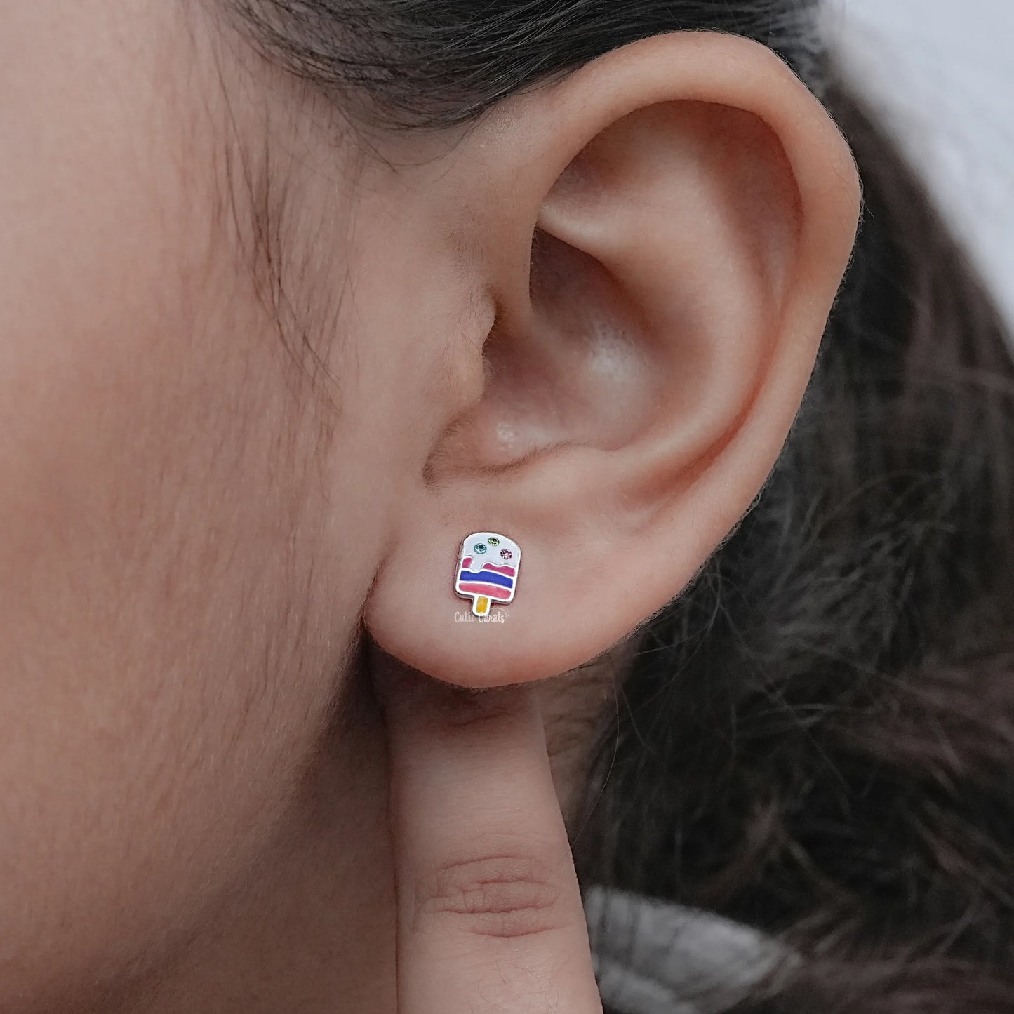 Simulated Diamond Ice Cream Enamel Stud Earrings