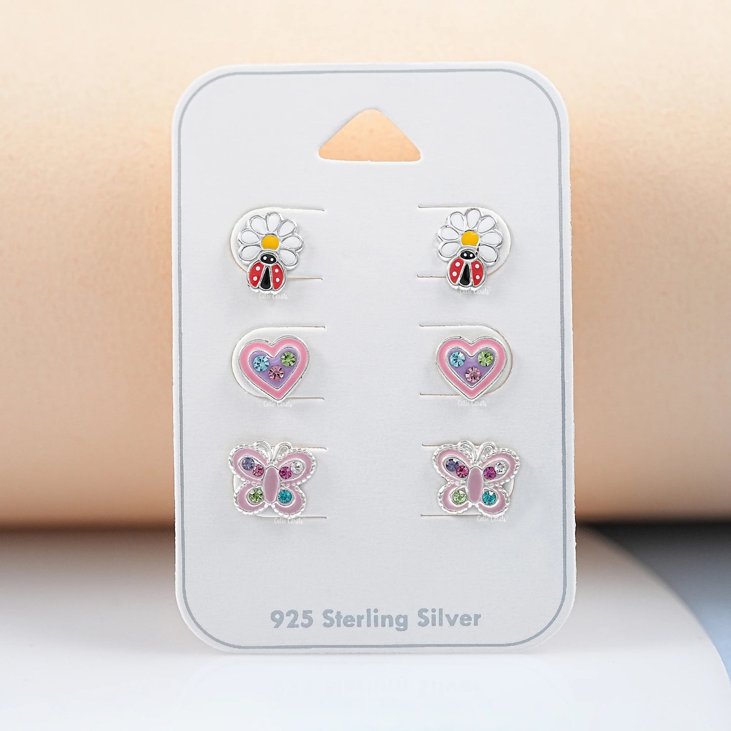 Simulated Diamond Enamel Heart Stud Earrings