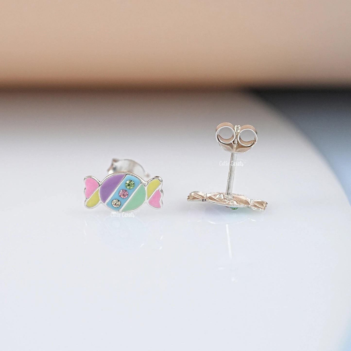 Simulated Diamond Chocolate Enamel Stud Earrings
